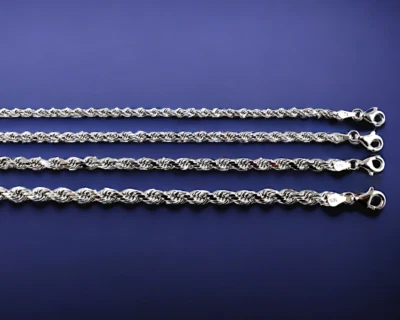 Collar de cuerda de oro blanco de 10K SÓLIDO cadena corte diamante real 2-5 mm 7"-30" Foto 1 de 4