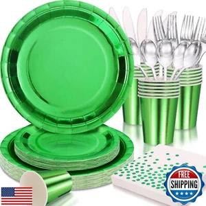 Gudvilla Green Party Decorations, 168 Pcs Green Paper Plates and Napkins Part - Picture 1 of 5