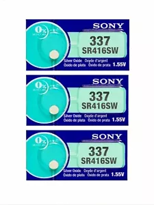 3 X SONY 337, SR416SW, 280-75, LR416, 1.55V, Watch Battery, 0% Mercury Exp. 2026 - Picture 1 of 1