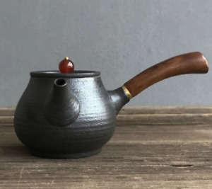 180ml Handmade Japanese Kyusu Teapot Ceramic Pottery Wood Handle Loose Leaf Tea