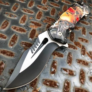 TACTICAL Skull CHAIN Spring Open Assisted Pocket Folding Rescue Knife Blade NEW - Picture 1 of 4