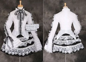 M-3296 Encaje Negro Blanco Gótico Steam Punk Lolita Blusa Rock Cosplay Disfraz - Imagen 1 de 12