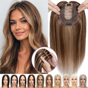 Silk Base Clip In Topper Haipiece 100% Human Hair for Women Thin Hair Toupee Wig - Picture 1 of 133