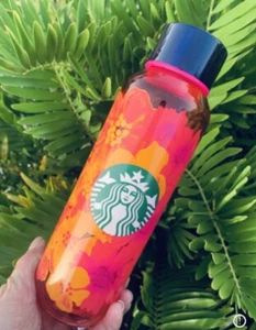 Botella de agua de vidrio floral Starbucks arco iris vaso frío reciclado 20 oz viaje - Imagen 1 de 8