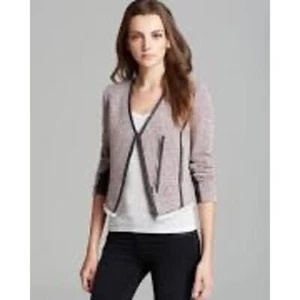 NWOT-$495 REBECCA TAYLOR Sz2 CUTAWAY LEATHER TRIM ASYMMETRIC TWEED JACKET RED CO - Picture 1 of 6