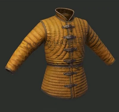 Yellow Medieval Gambeson w Brown Leather Trim Cotton Padded For Renfaire Easter - Image 1 of 4