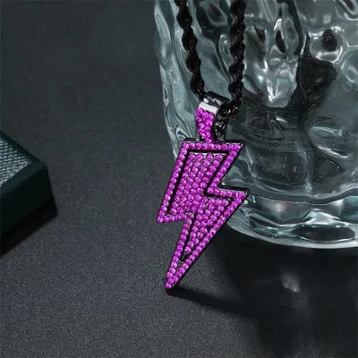 Collar + Pulsera 2 Piezas TOTALMENTE HELADO Bling Chapado en Rodio Púrpura Negro Circonita Cubana Foto 1 de 4