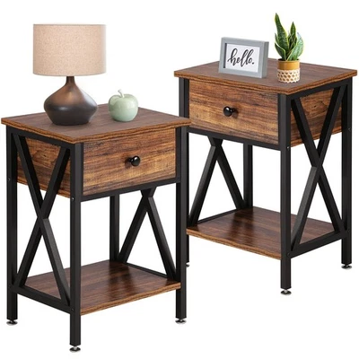Nightstands Set of 2, Modern Bedside End Tables, Night Stands with Drawer and St - Image 1 of 4