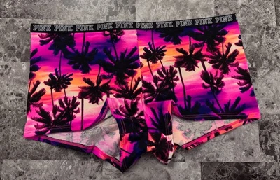 NWT VICTORIA'S SECRET PINK M PALM TREE SUNSET LOGO BAND RARE BOYSHORT PANTIES - Image 1 of 3