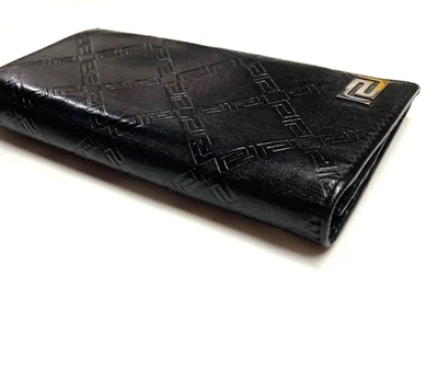 CARTERA LARGA VERSACE VINTAGE LLAVE GRIEGA PLACA DE METAL EN RELIEVE CUERO ITALIA NEGRA Foto 1 de 4