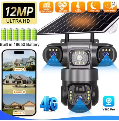 Cámara IP WiFi de tres lentes HD 12MP Color 128G con visión nocturna 4G - Imagen 1 de 4