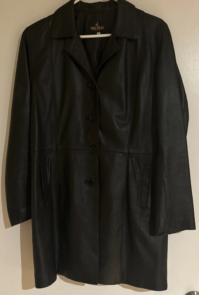 Gabardina para mujer Vera Pelle de cuero negro de longitud media - Hecha en Italia talla 44 Foto 1 de 4