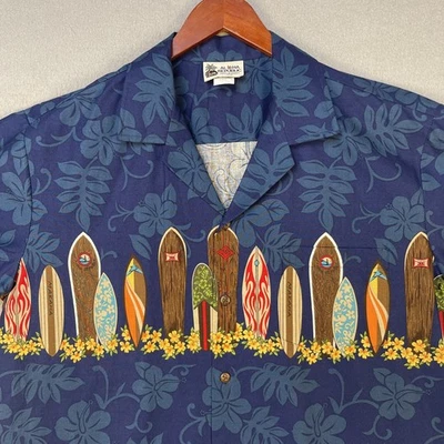 Camisa Hawaiana De Colección Aloha Republic Para Hombres Grande Azul Tablas de Surf Hibisco Vacaciones Foto 1 de 4