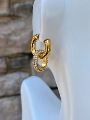 316L Stainless Steel CZ Dangle Drop Hoop Sparkle Dainty Circle Earrings - Image 1 of 4