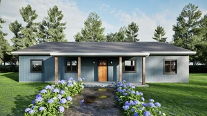 Modern American Style Farm House Plan, 55’x40’ with CAD File, Blueprint PDF - Picture 1 of 9