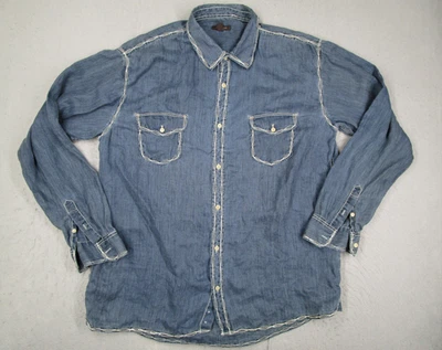 Camisa Martin Gordon Para Hombre 2XL Azul 100% Lino Manga Larga Western Botón Frontal Foto 1 de 4