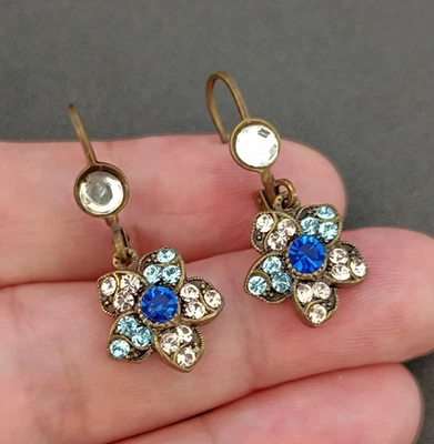 Pendientes Michal Negrin Azul Blanco Estrella Flor Vintage Cristales Cuelgan Arte Israelí Foto 1 de 4