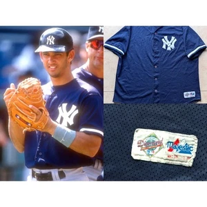 New York Yankees 90s Majestic Diamond BP jersey XL navy MLB baseball vintage - Picture 1 of 14