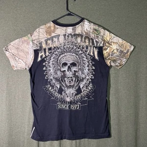 Affliction Shirt Mens Large Camo Black Indian Chief Skull Logo Realtree - Picture 1 of 8