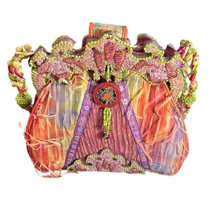 Mary Frances Pink and Green Shoulder Bags beaded braided Strap lovely Mary - Picture 1 of 11
