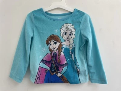 Disney Frozen Toddler Girls Princess Elsa Anna Fleece Long Sleeve PJ Top Aqua 4T - Image 1 of 4