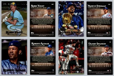 Lote de 7 tarjetas 2019 Topps Stadium Club Black Foil - Alomar Yount Swanson Stroman Salón de la fama Foto 1 de 2