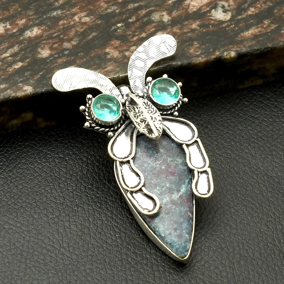 Rubí Zoisita Apatita Piedras Preciosas Étnico Hecho a Mano Colgante Joyería Regalo 2.6" AP-23253 Foto 1 de 1