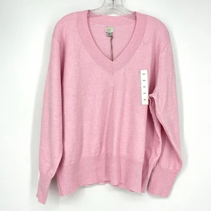 Nuevo con etiquetas Suéter Rosa Cuello en V Nuevo Día Talla Sólida XXL Informal Tejido Mangas Acanaladas Dobladillo - Imagen 1 de 6