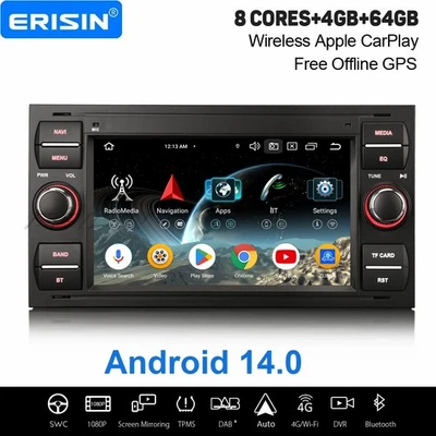 64GB Android 14 DAB+ Autoradio GPS CarPlay Ford Focus C/S-Max Kuga Fiesta Galaxy - Bild 1 von 4
