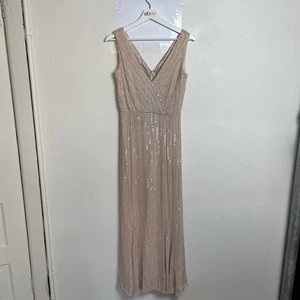 Rachel Gilbert Beaded Evening Gown Size 14 Maxi Dress Nude Sleeveless Viscose  - Bild 1 von 24