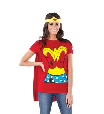 DC Comics: Wonder Woman Costume T-Shirt With Cape And Headband for Adults, Wo... - Image 1 of 4