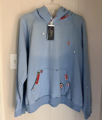 Nuevo con etiquetas Polo Ralph Lauren azul bordado desgastado sudadera con capucha para mujer XXL Foto 1 de 4