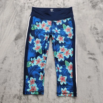 Leggings Athletic Works Mujer M Azul Tropical Floral Recortado Capri Entrenamiento Yoga Foto 1 de 4