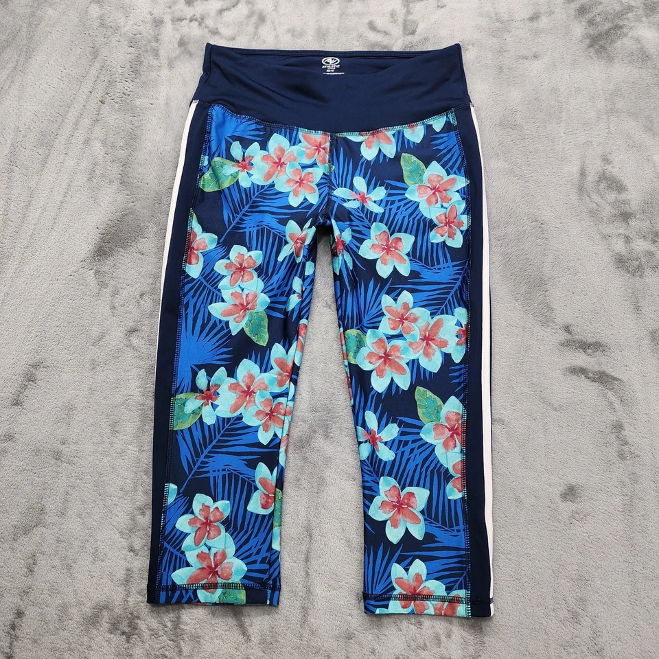 Leggings Athletic Works Mujer M Azul Tropical Floral Recortado Capri Entrenamiento Yoga Foto 1 de 4