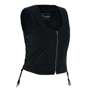 Chaleco de Motocicleta Denim Cuello en V Cremallera Cordones Laterales Chaleco MC de Vance Cuero - Imagen 1 de 4