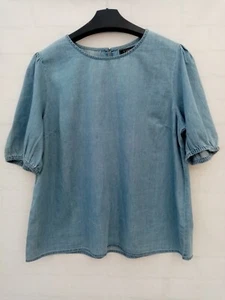 Top Lipsy taglia 18 blu denim look puff nuovo con etichette maniche girocollo cotone casual - Foto 1 di 18