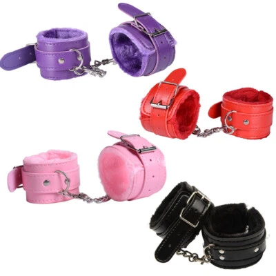 Sexy Bondage Sex Toy Adjustable PU Leather Plush Handcuff - Image 1 of 4