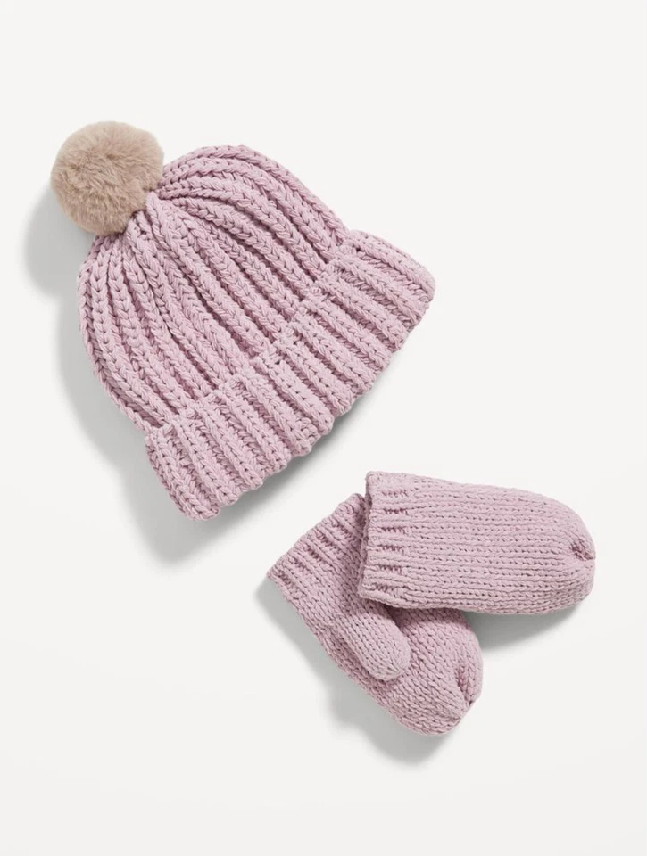 Antiguo conjunto de gorro y mitones de chenilla pompón azul marino talla pequeña 12-24 meses Foto 1 de 1