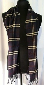 SCIARPA UOMO 100% CASHMERE MULTICOLORE NERO QUADRI PLAID MADE IN GERMANY 66"X12" - Foto 1 di 4