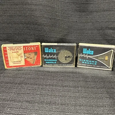 Lote de 3 agujas de diamante estéreo Walco/Fidelitone para coleccionistas estéreo vintage Foto 1 de 4