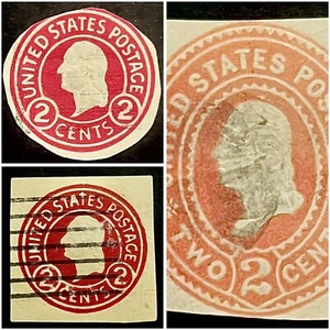 US Cut Stamp 2 Cent Red Washington Lot Of 3 Stamps - Picture 1 of 8
