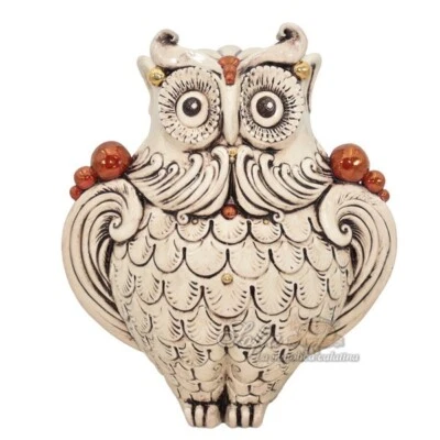 Statuetta Gufo Statuina Ceramica di Caltagirone Civetta Decorativa Soprammobile - Immagine 1 di 2