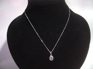 Solid 9ct White Gold Curb Chain-Super 14ct White Gold Tanzanite &Diamond pendant - Picture 1 of 10
