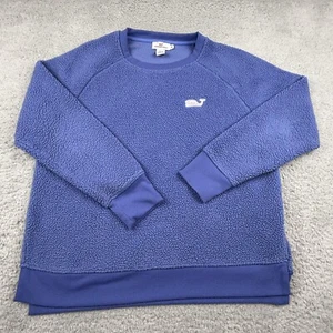Vineyard Vines Sweatshirt Women Medium Blue Sherpa Fleece Raglan Pullover Crew - Picture 1 of 10