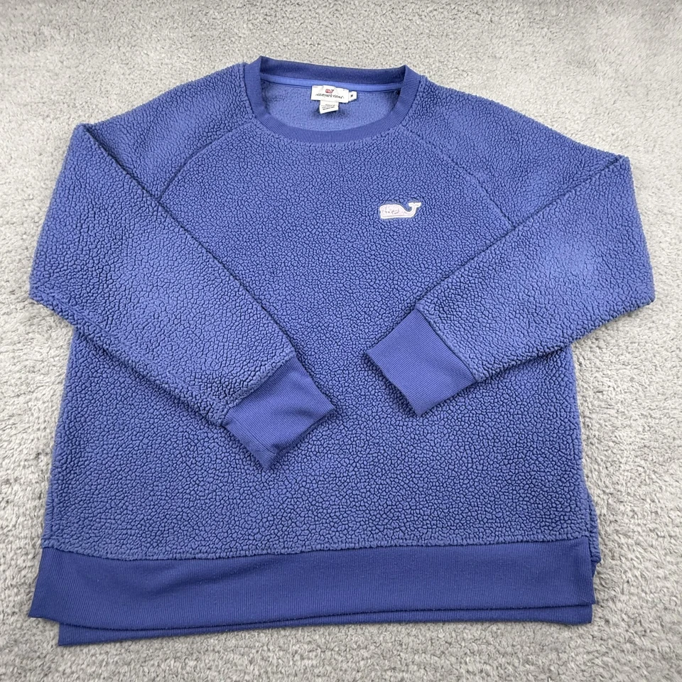 Vineyard Vines 卫衣女式中号蓝色夏尔巴羊毛 Raglan 套衫 Crew — 第 1/4 张图片