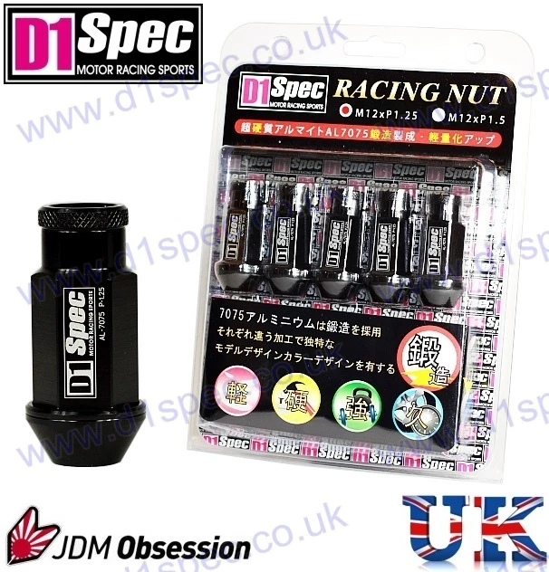 D1 SPEC RACING WHEEL NUTS BLACK P1.5 L MAZDA LEXUS TOYOTA HONDA MITSUBISHI FORD - Image 1 of 3