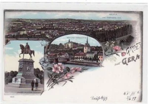 39017013 - 6500 Gera Lithographie Gruss aus Gera Kaiser Wilhelm Denkmal Schloss - Bild 1 von 2