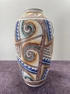 Vintage Textured Chinese Vase Handmade Painted Artisan Work - Picture 1 of 5