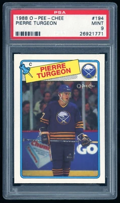 Pierre Turgeon RC 1988-89 O-Pee-Chee #194 OPC Rookie Buffalo Sabres PSA 9 MINT - Image 1 of 2