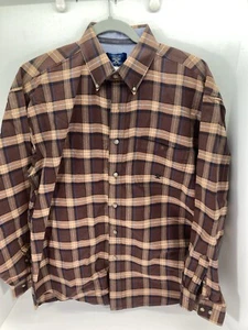 20X Twenty X Western Shirt Men Sz Large Brown Plaid Long Sleeve Button Starched - Picture 1 of 12